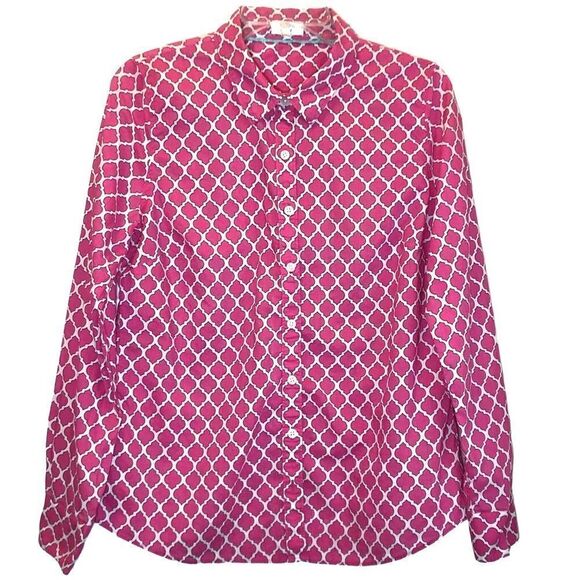 Crown & Ivy Tailored Quatrefoil Button Down in Pink/White/Black Women’s M - Picture 1 of 6